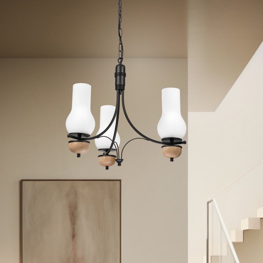 Brilagi - Candelabru LED pe lanț COTTAGE 3xE14/40W/230V stejar/negru/alb