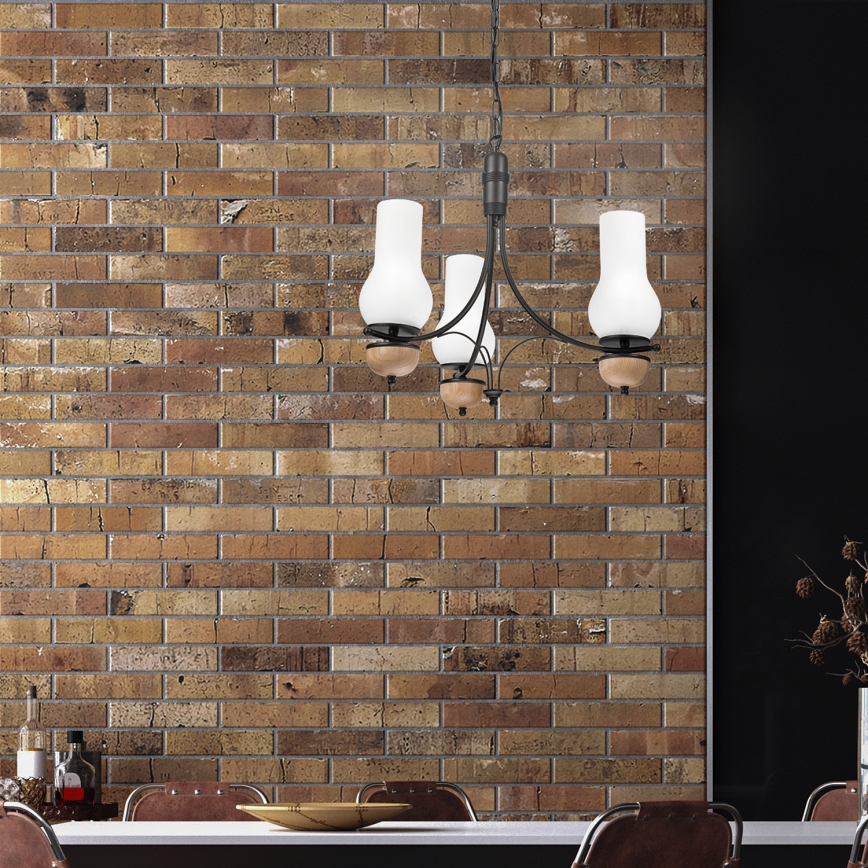 Brilagi - Candelabru LED pe lanț COTTAGE 3xE14/40W/230V stejar/negru/alb