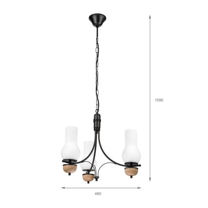 Brilagi - Candelabru LED pe lanț COTTAGE 3xE14/40W/230V stejar/negru/alb