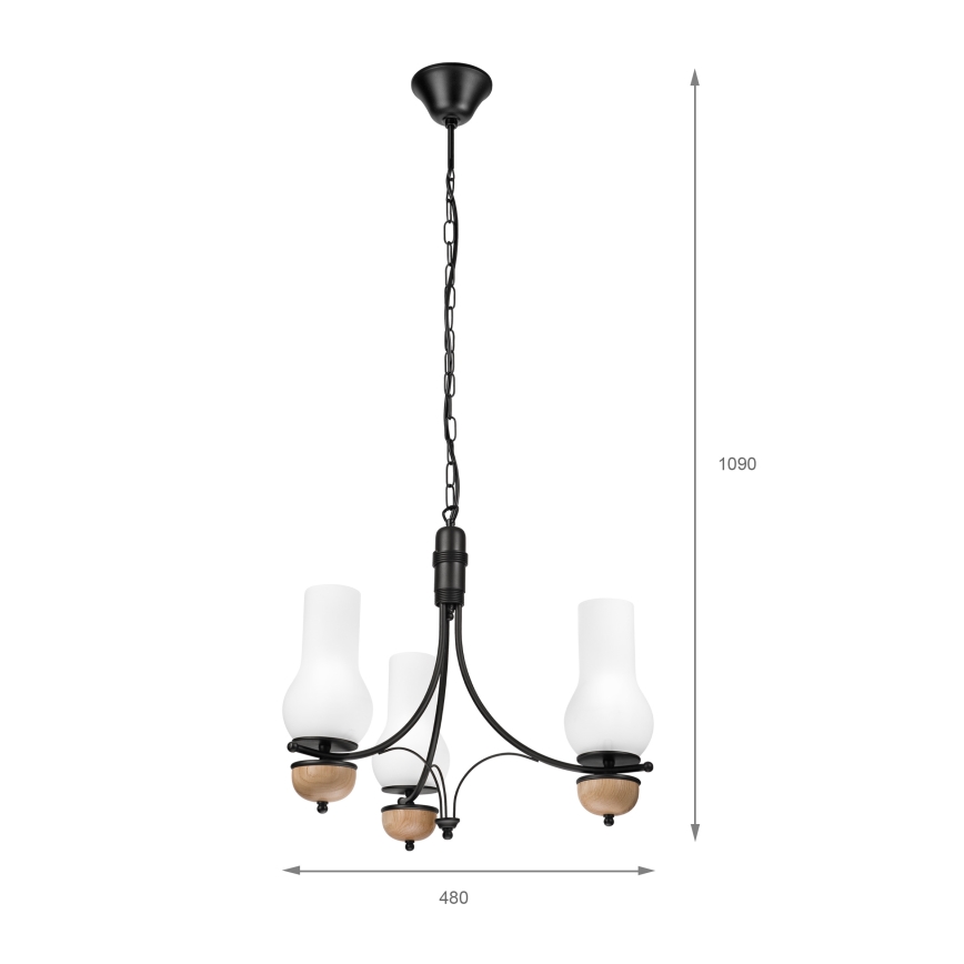 Brilagi - Candelabru LED pe lanț COTTAGE 3xE14/40W/230V stejar/negru/alb