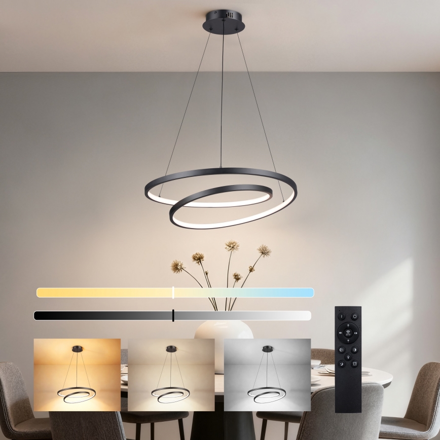 Brilagi - Candelabru LED reglabil pe cablu TWISTER LED/48W/230V 3000-6000K, Ø 50 cm, negru + telecomandă