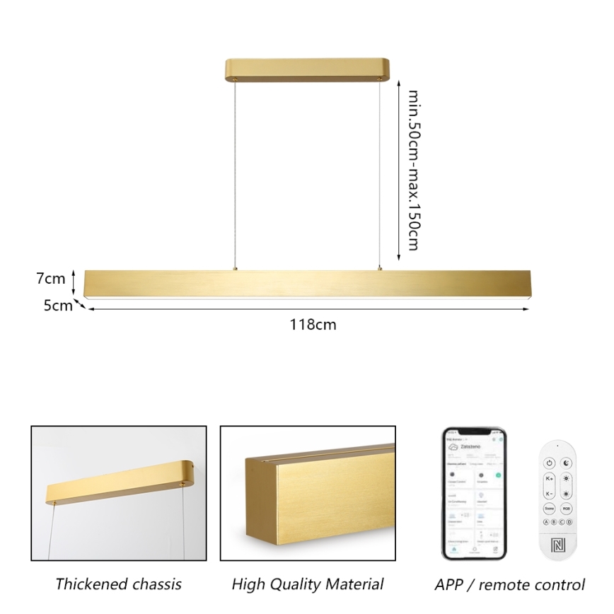 Brilagi - Candelabru LED reglabil pe cablu SLEEKLINE SMART LED/40W/230V 3000-6000K Wi-Fi Tuya auriu + telecomandă