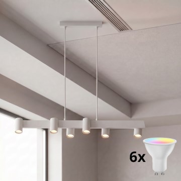 Brilagi - Candelabru LED RGBW dimerizabil suspendat pe cablu SELE 6xGU10/6,5W/230V 2700-6500K alb + telecomandă