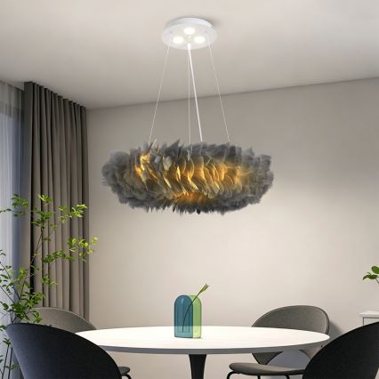 BRILAGI - Candelabru LED suspendat pe cablu FEATHER 3xE27/40W/230V + 3xLED/3W Ø 50 cm, gri