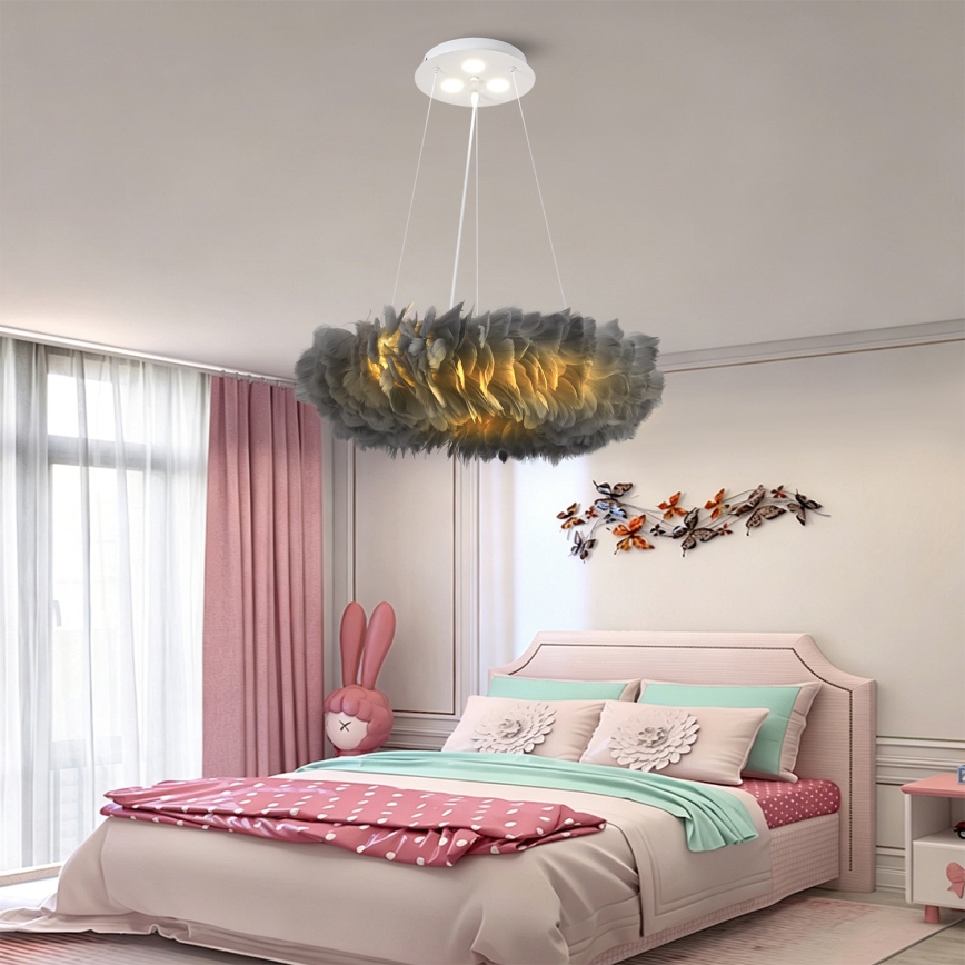 BRILAGI - Candelabru LED suspendat pe cablu FEATHER 3xE27/40W/230V + 3xLED/3W Ø 50 cm, gri