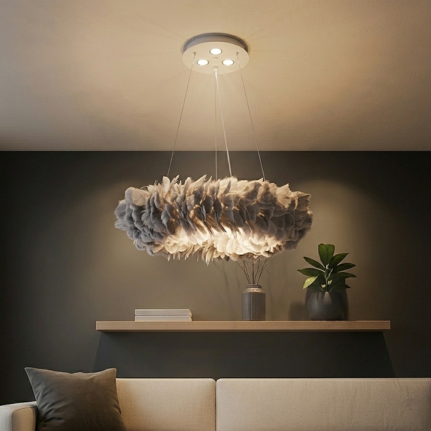 Brilagi - Candelabru LED suspendat pe cablu FEATHER 3xE27/40W/230V + 3xLED/3W Ø 50 cm, gri
