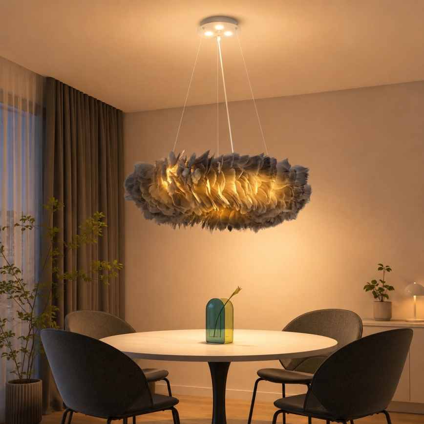 Brilagi - Candelabru LED suspendat pe cablu FEATHER 3xE27/40W/230V + 3xLED/3W Ø 50 cm, gri