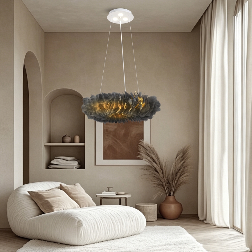 BRILAGI - Candelabru LED suspendat pe cablu FEATHER 3xE27/40W/230V + 3xLED/3W Ø 50 cm, gri