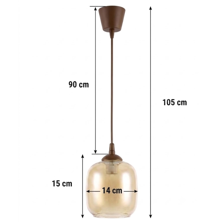 Brilagi - Lustră LED suspendată pe cablu RETRO GLASS 1xE27/60W/230V Ø 14 cm maro/maro fumuriu