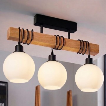 Brilagi - Candelabru montat pe tavan WOOD GLASS 3xE27/60W/230V pin/negru/alb