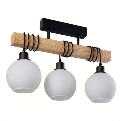 Brilagi - Candelabru montat pe tavan WOOD GLASS 3xE27/60W/230V pin/negru/alb