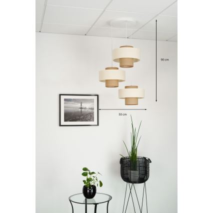 Brilagi - Candelabru suspendat pe cablu DALLAS 3xE27/15W/230V maro/crem/alb