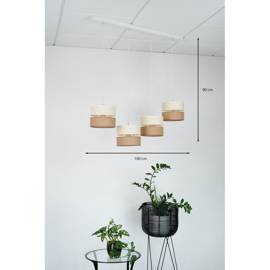 Brilagi - Candelabru suspendat pe cablu ROYAL YUTE 4xE27/15W/230V bej/crem/alb