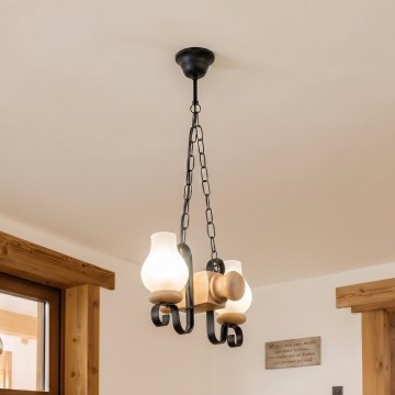 Brilagi - Candelabru pe lanț RUSTIC 2xE14/40W/230V stejar