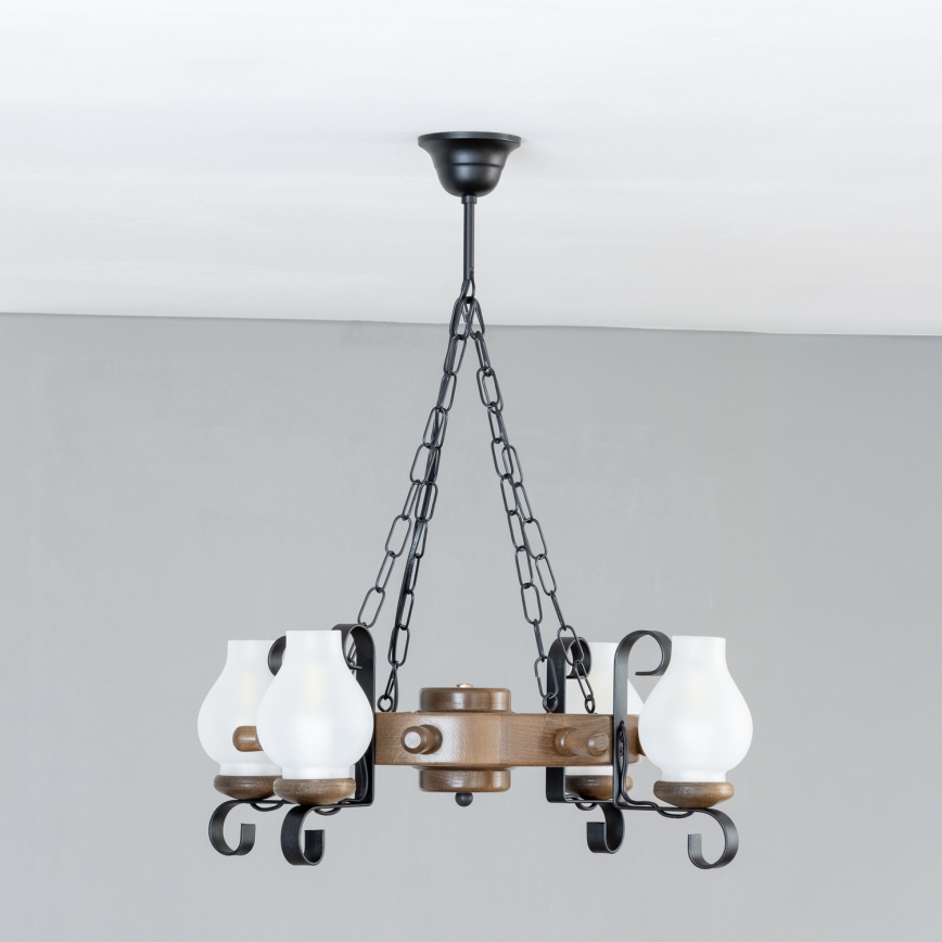 Brilagi - Candelabru pe lanț TIMONA 4xE14/40W/230V diam. 50 cm fag/nuc