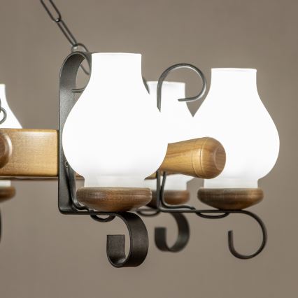 Brilagi - Candelabru pe lanț TIMONA 8xE14/40W/230V Ø70 cm fag/nuc