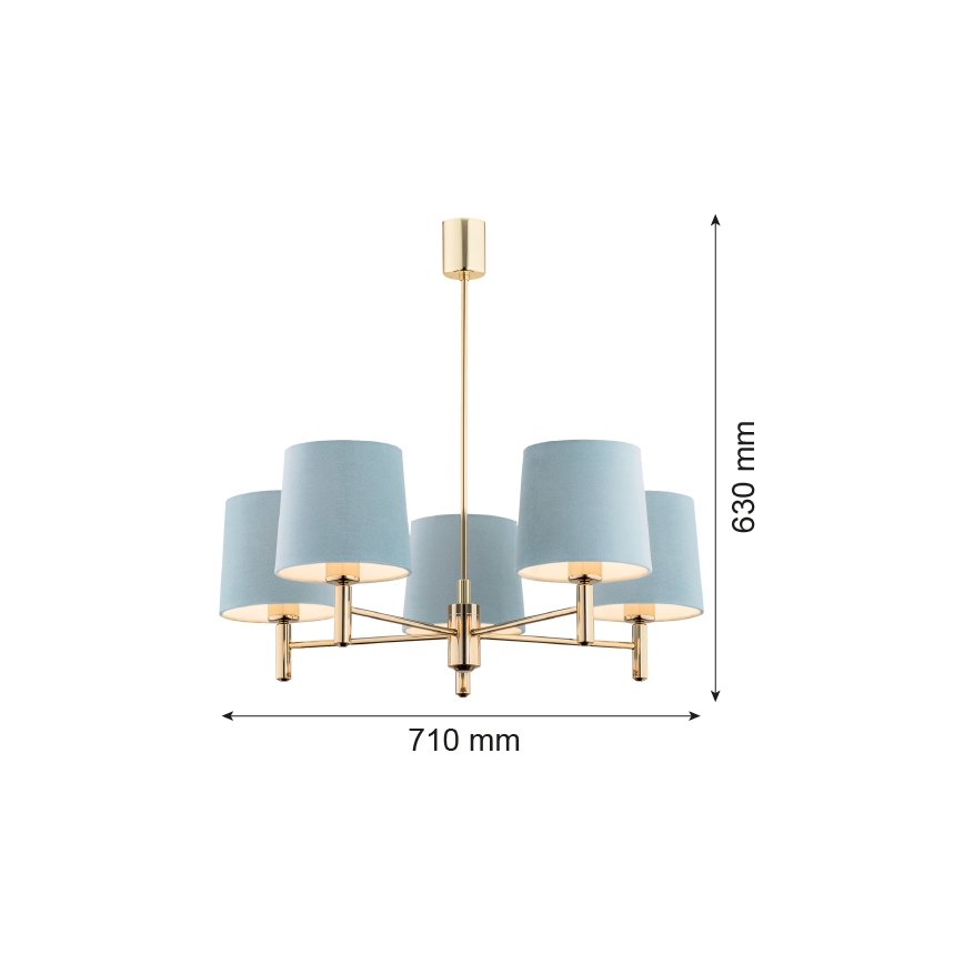 Brilagi - Candelabru pe tijă MONTE, 5 x E27, 15 W, 230 V, albastru/auriu