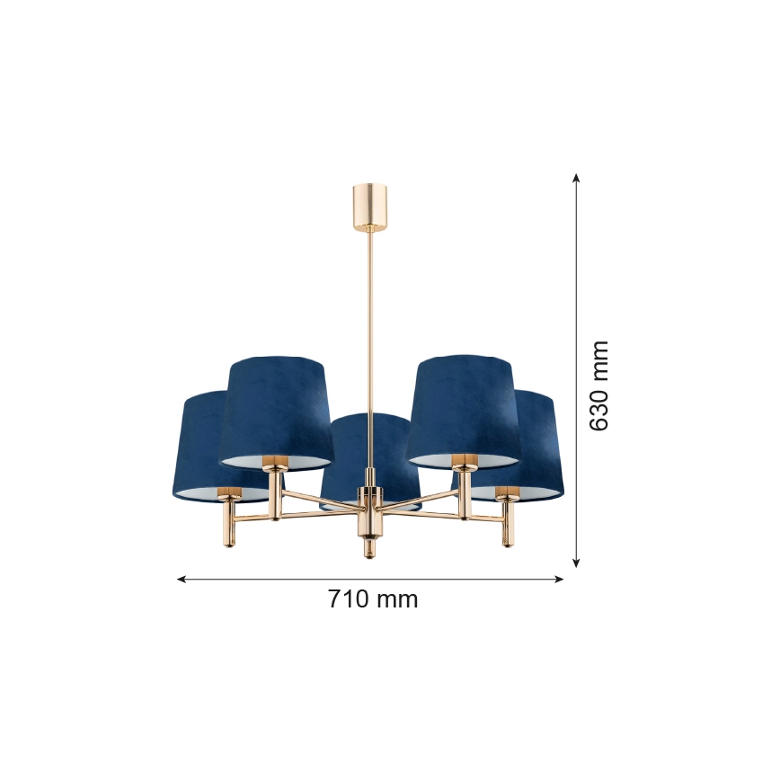 Brilagi - Candelabru pe tijă MONTE, 5xE27/15W/230V, albastru/auriu