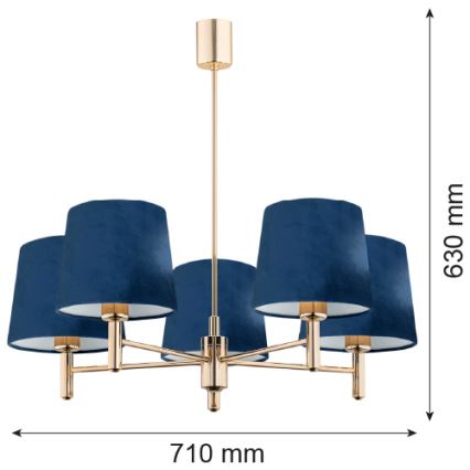 Brilagi - Candelabru pe tijă MONTE, 5xE27/60W/230V, albastru/auriu