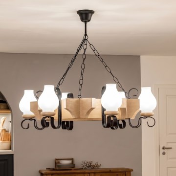 Brilagi - Candelabru QUEEN suspendat pe lanț, 6xE14/40W/230V, stejar