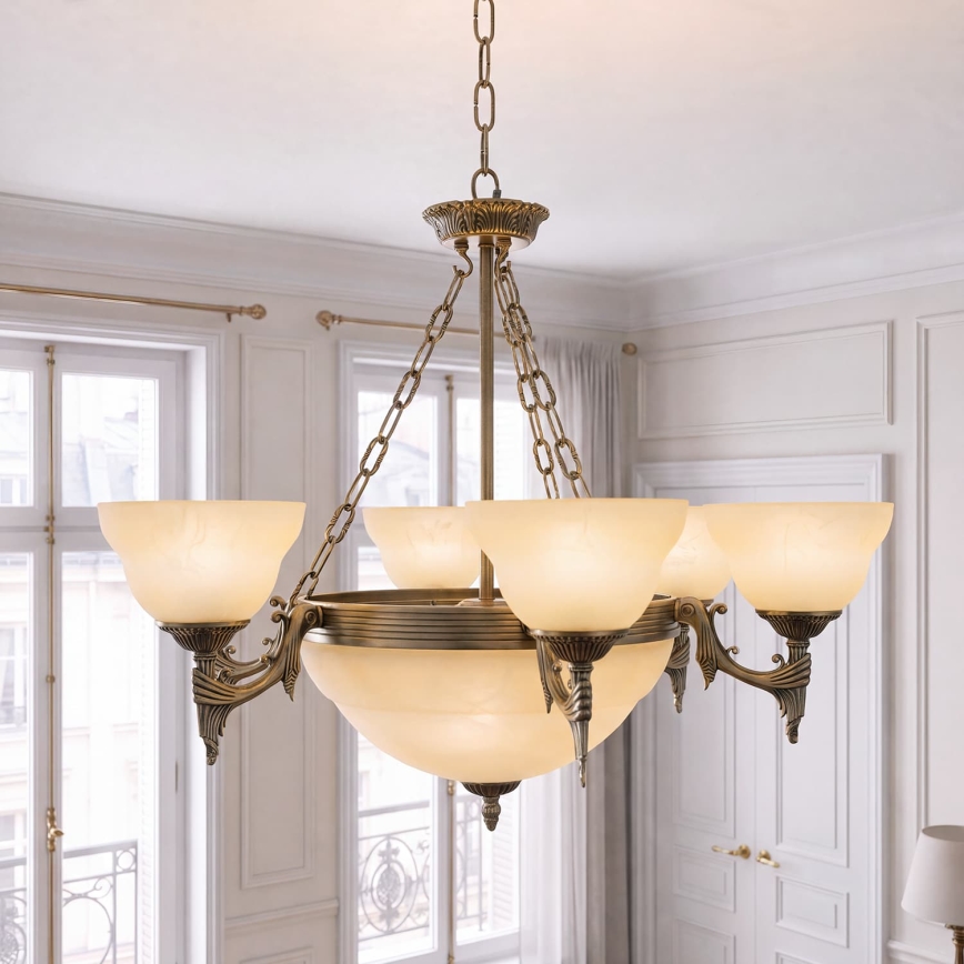 BRILAGI - Candelabru suspendat cu lanț DAHLIA 9xE27/40W/230V Ø 74 cm alamă