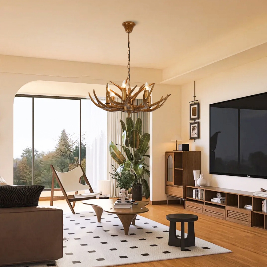 Brilagi - Candelabru suspendat cu lanț DEER, 6xE14/10W/230V, Ø 70 cm, cu coarne