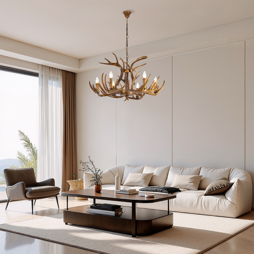 Brilagi - Candelabru suspendat cu lanț DEER, 6xE14/10W/230V, Ø 80 cm, cu coarne