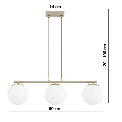 Brilagi - Candelabru suspendat pe cablu MILO ECRU 3xE27/60W/230V bej/auriu