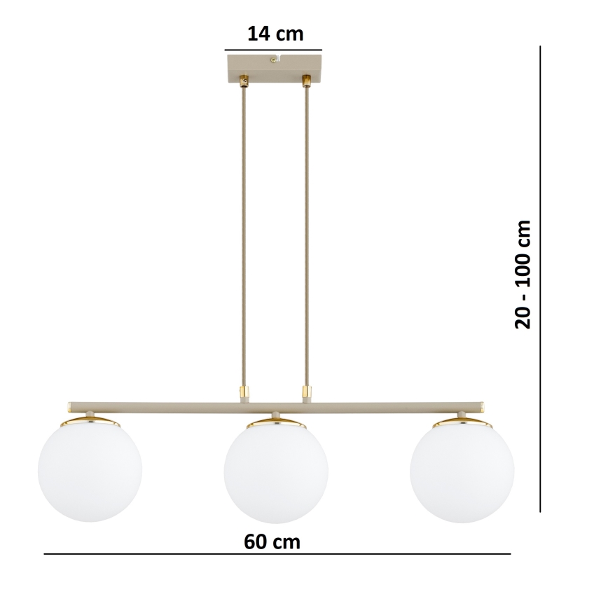 Brilagi - Candelabru suspendat pe cablu MILO ECRU 3xE27/60W/230V bej/auriu