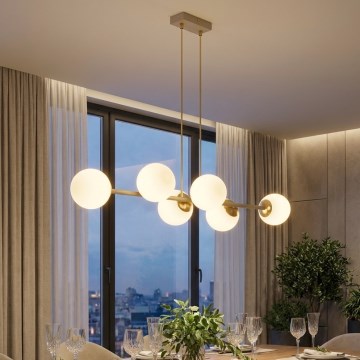Brilagi - Candelabru suspendat pe cablu, MILO ECRU 6xE27/60W/230V, bej/auriu