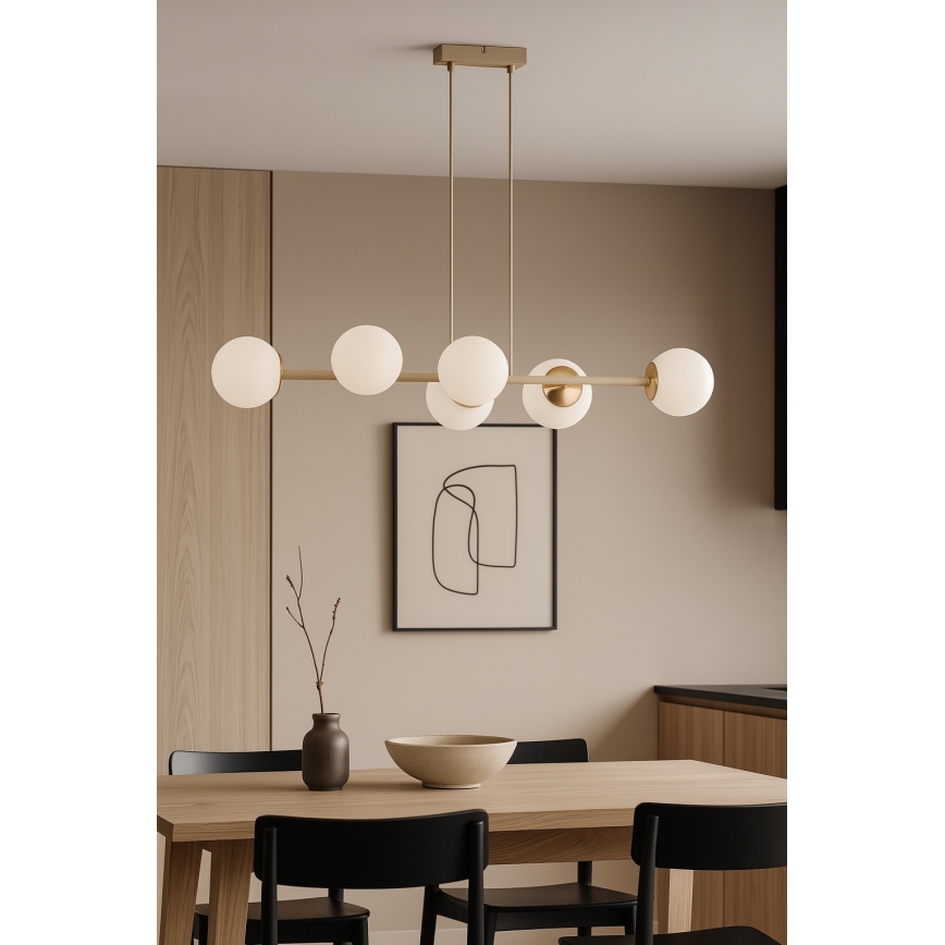 Brilagi - Candelabru suspendat pe cablu, MILO ECRU 6xE27/60W/230V, bej/auriu