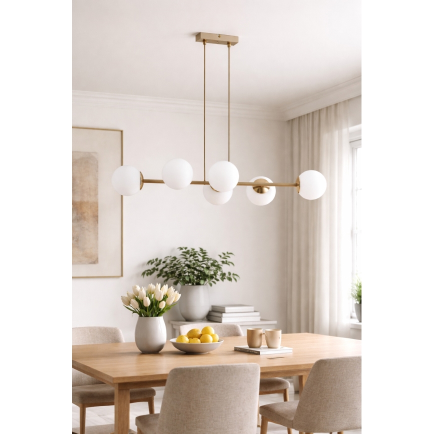Brilagi - Candelabru suspendat pe cablu, MILO ECRU 6xE27/60W/230V, bej/auriu