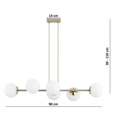 Brilagi - Candelabru suspendat pe cablu, MILO ECRU 6xE27/60W/230V, bej/auriu