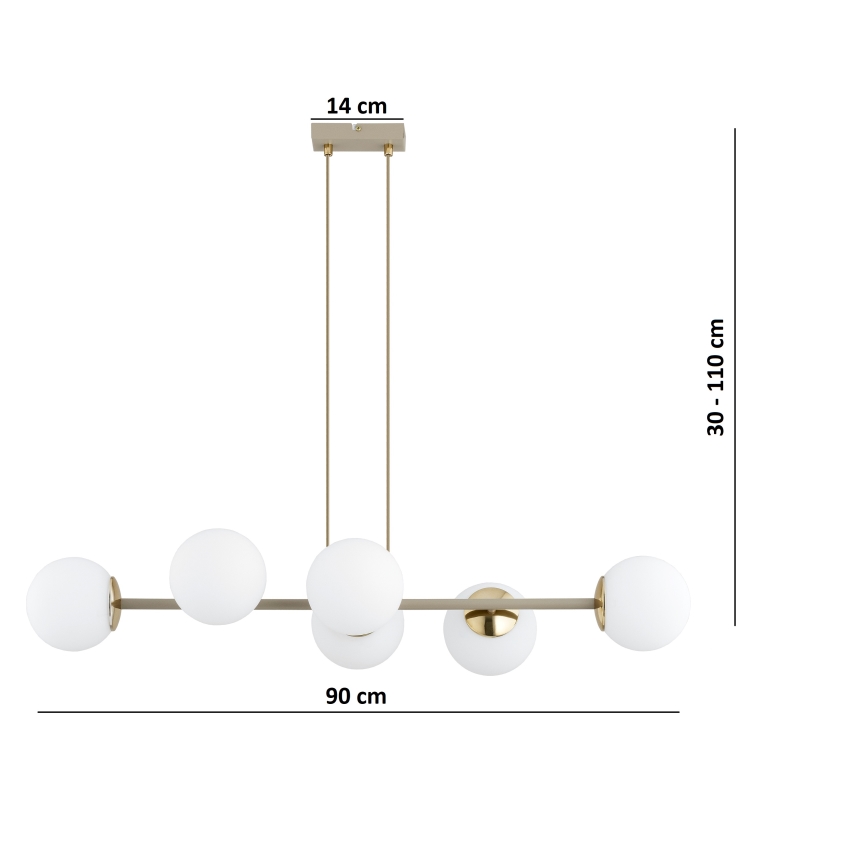 Brilagi - Candelabru suspendat pe cablu, MILO ECRU 6xE27/60W/230V, bej/auriu