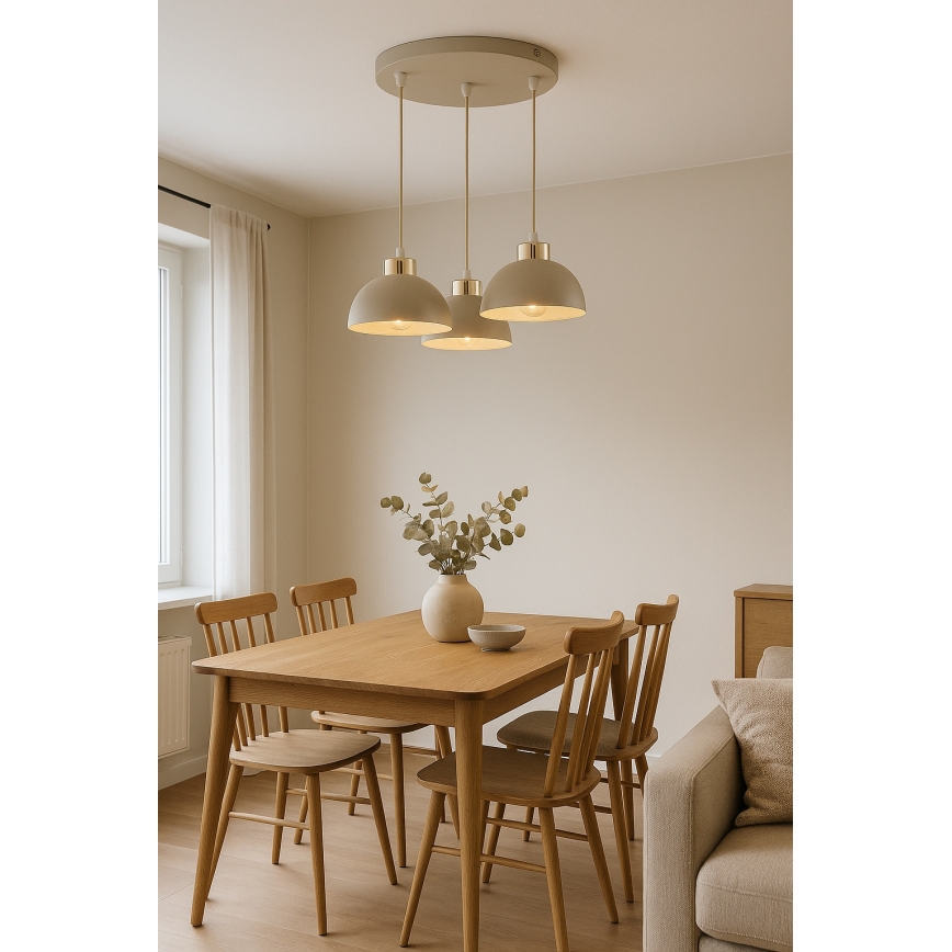 Brilagi - Candelabru suspendat pe cablu MOON 3xE27/60W/230V bej/auriu
