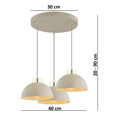 Brilagi - Candelabru suspendat pe cablu MOON 3xE27/60W/230V bej/auriu