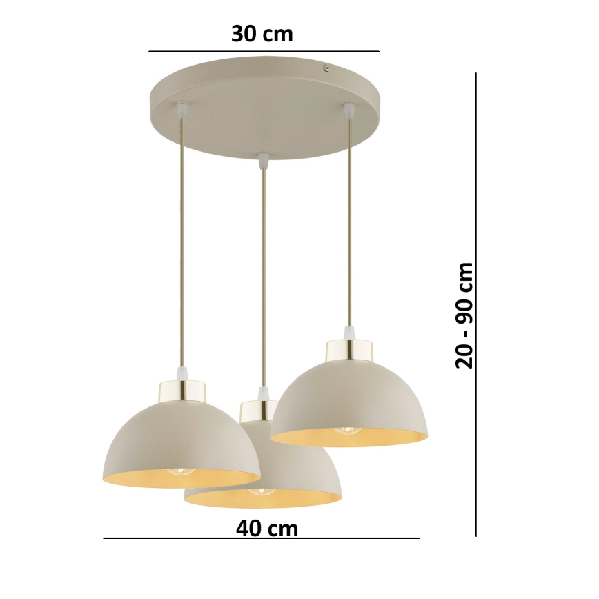 Brilagi - Candelabru suspendat pe cablu MOON 3xE27/60W/230V bej/auriu