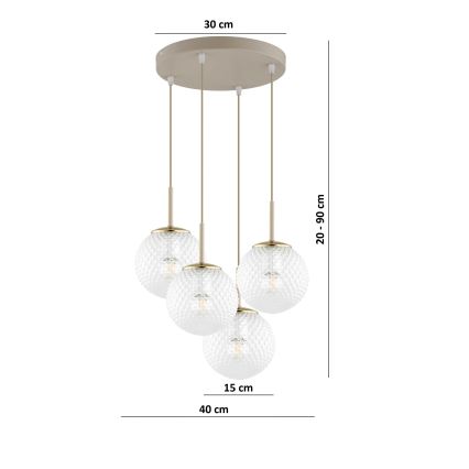 Brilagi - Candelabru suspendat pe cablu STELLA 4xE27/60W/230V bej/auriu