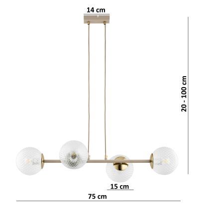 Brilagi - Candelabru suspendat pe cablu STELLA 4xE27/60W/230V bej/auriu