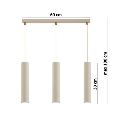 Brilagi - candelabru suspendat pe cablu, TUBE 3xGU10/15W/230V, bej/auriu