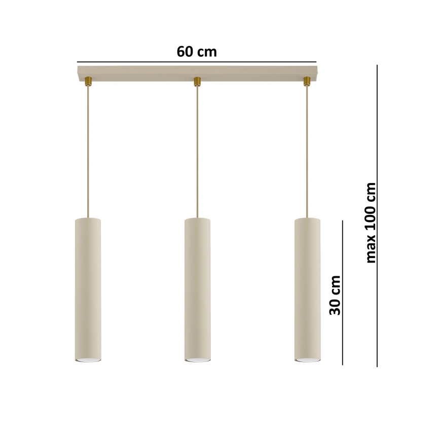 Brilagi - candelabru suspendat pe cablu, TUBE 3xGU10/15W/230V, bej/auriu