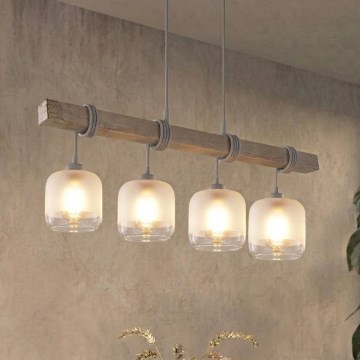 BRILAGI - Candelabru suspendat pe cablu WOOD GLASS 4xE27/60W/230V pin/gri/alb