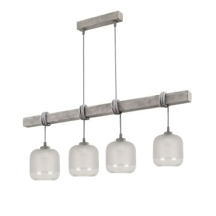 BRILAGI - Candelabru suspendat pe cablu WOOD GLASS 4xE27/60W/230V pin/gri/alb