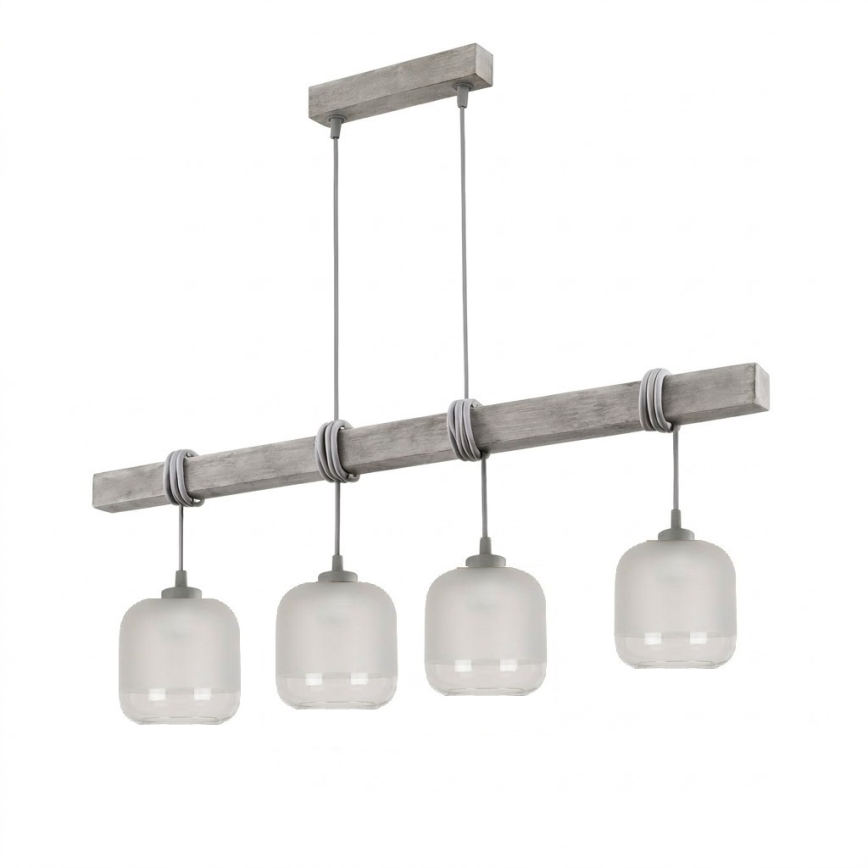 BRILAGI - Candelabru suspendat pe cablu WOOD GLASS 4xE27/60W/230V pin/gri/alb