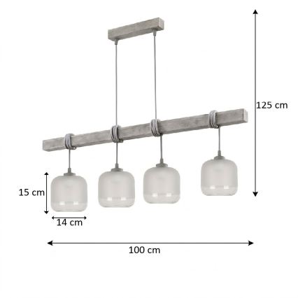 BRILAGI - Candelabru suspendat pe cablu WOOD GLASS 4xE27/60W/230V pin/gri/alb