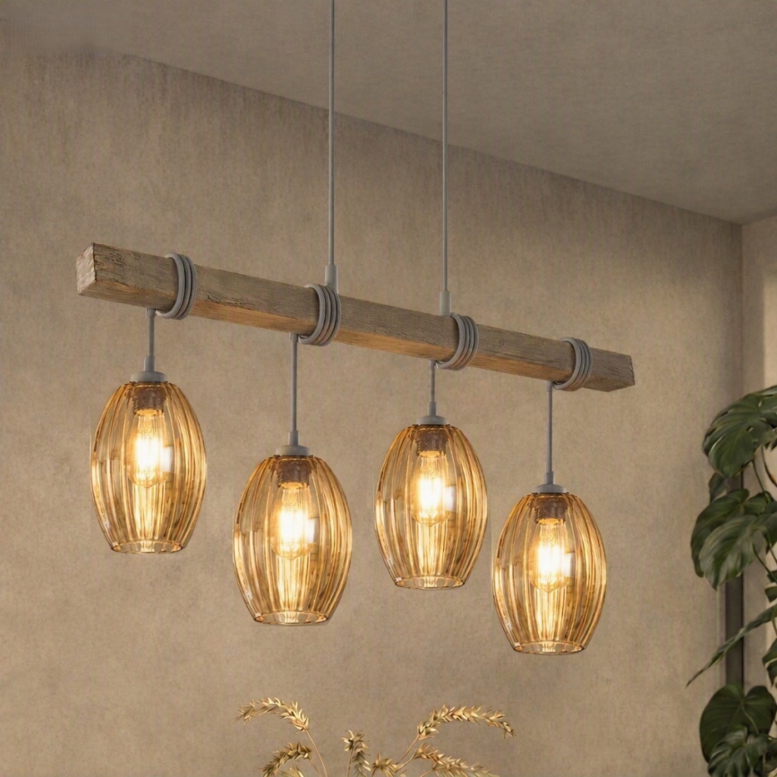 BRILAGI - Lustră suspendată pe cablu WOOD GLASS 4xE27/60W/230V pin/gri/maro fumuriu