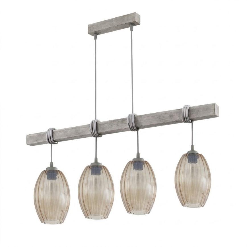 BRILAGI - Lustră suspendată pe cablu WOOD GLASS 4xE27/60W/230V pin/gri/maro fumuriu