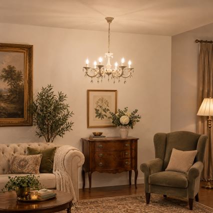 BRILAGI - Candelabru suspendat pe lanț CLASSIC 6xE14/10W/230V crem/patină