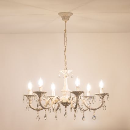 BRILAGI - Candelabru suspendat pe lanț CLASSIC 6xE14/10W/230V crem/patină