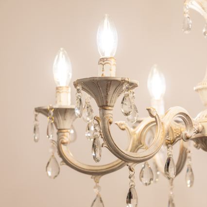 BRILAGI - Candelabru suspendat pe lanț CLASSIC 6xE14/10W/230V crem/patină
